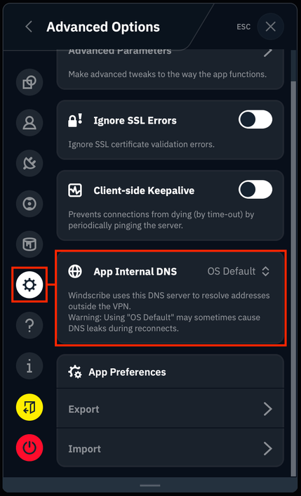 App Internal DNS location