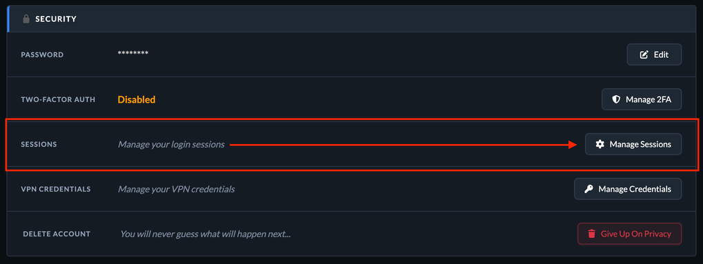 Manage Sessions button